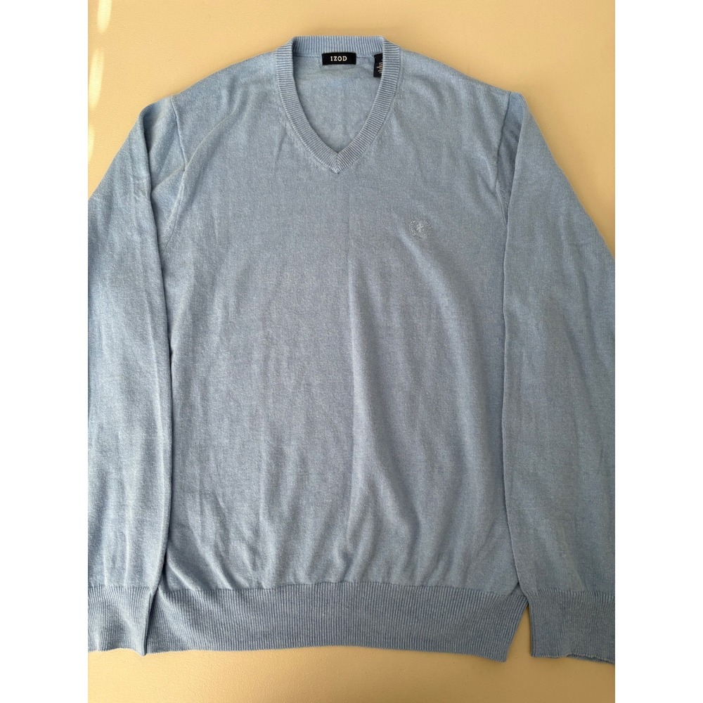 IZOD Mens V-Neck Sweater Size L Light Blue Long‎ Sleeve Casual Knitwear